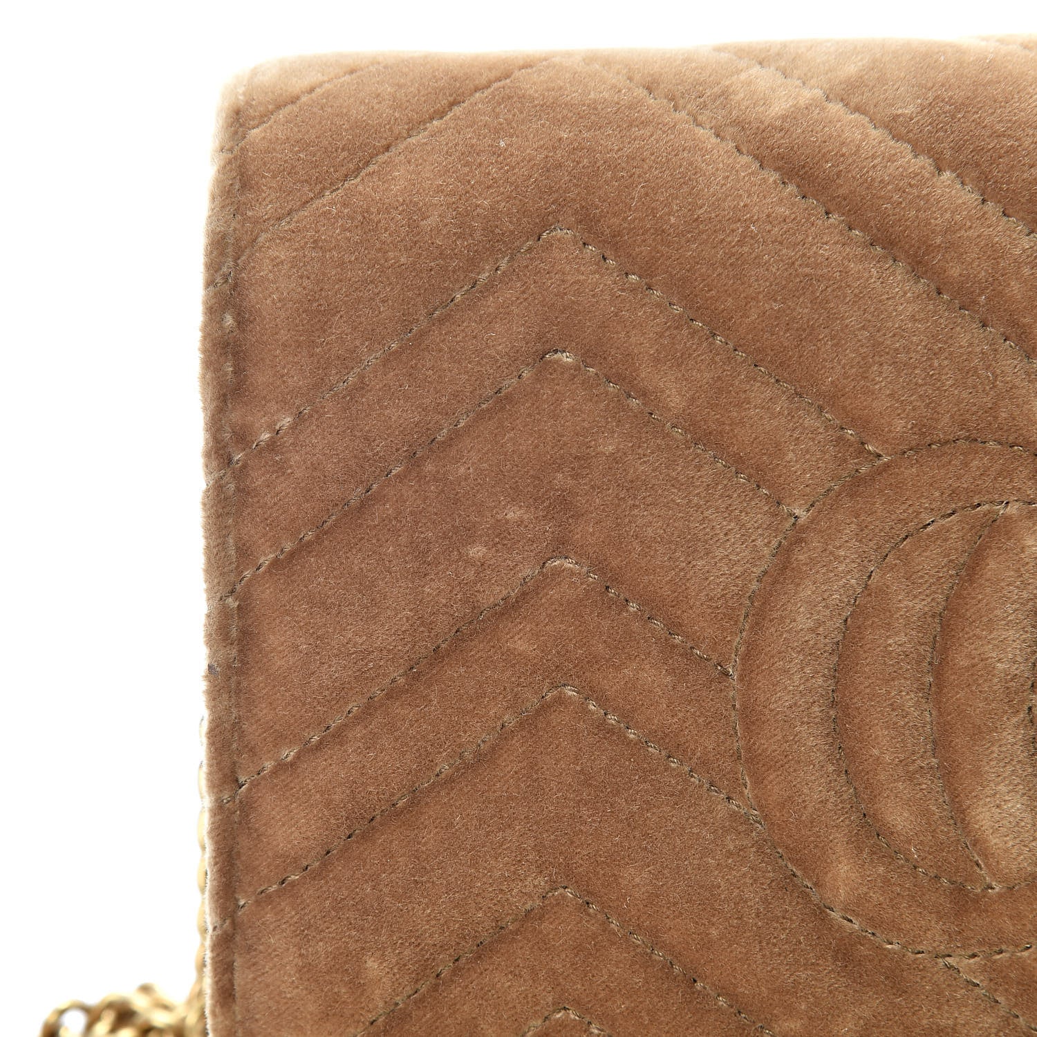 Gucci Velvet Matelasse GG Marmont Chain Wallet Taupe 13 of 14