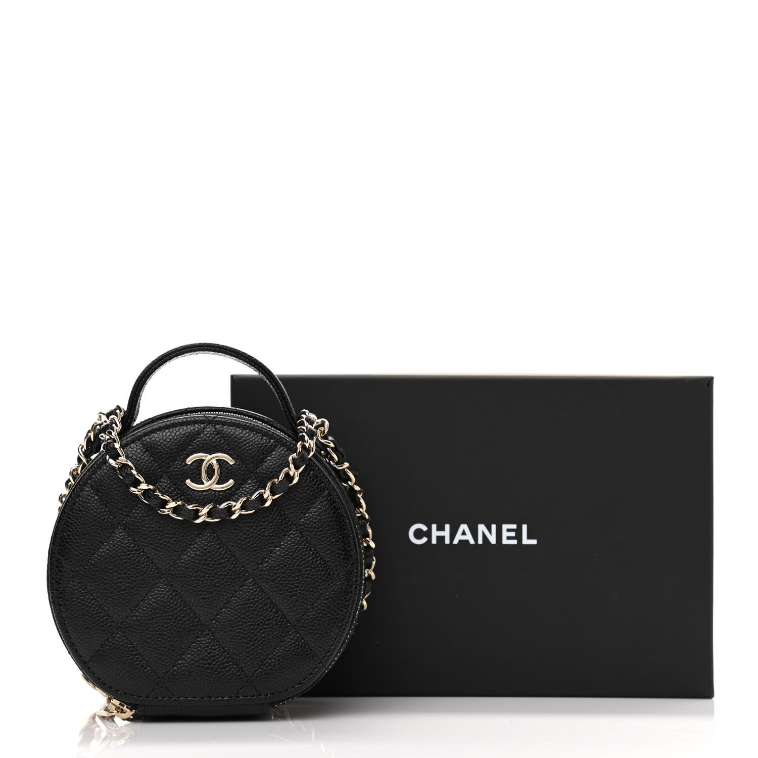 Chanel Caviar Quilted Round Handle With Care Vanity With Chain Black 14 of 14