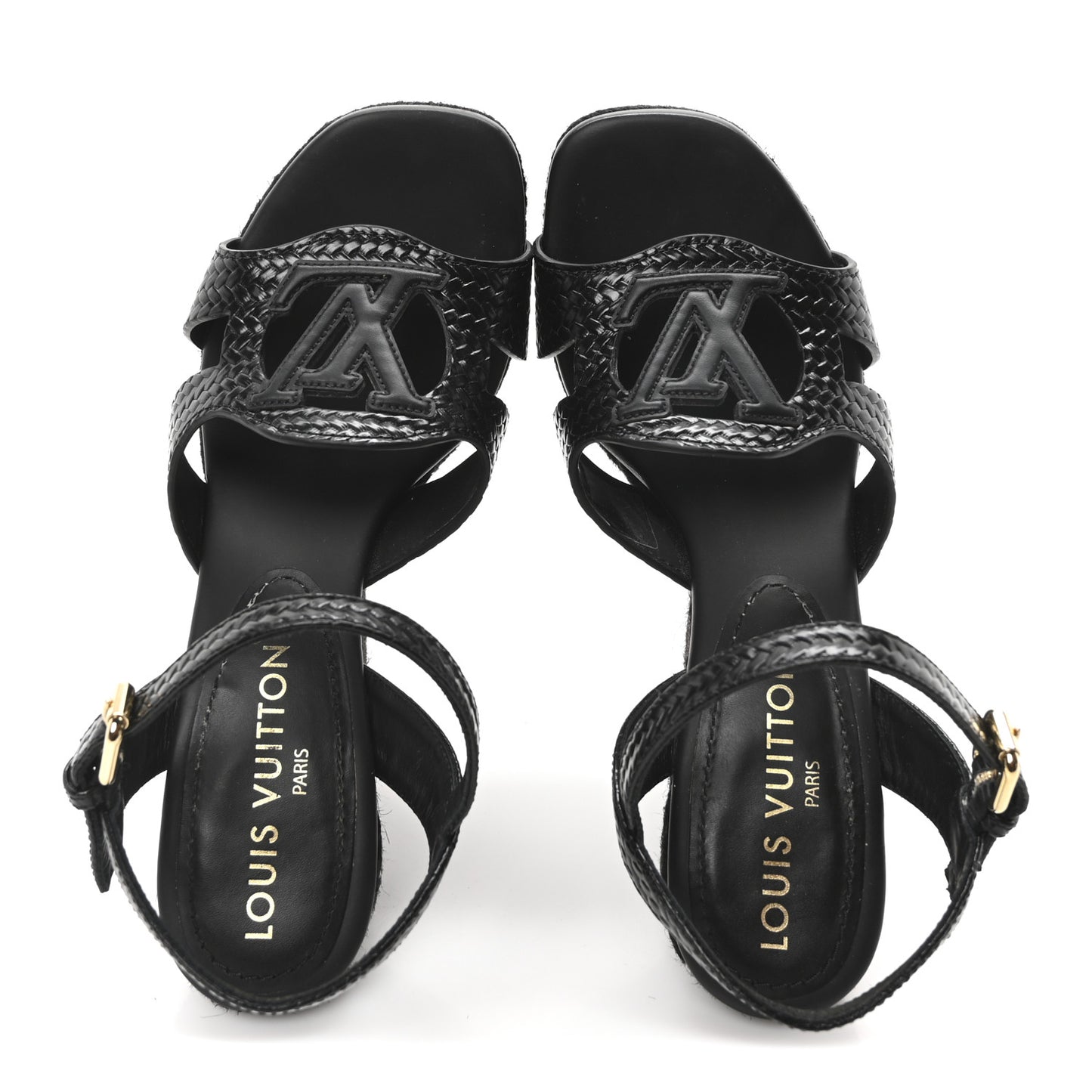 Calfskin LV Isola Espadrille Wedge Sandals 38 Black