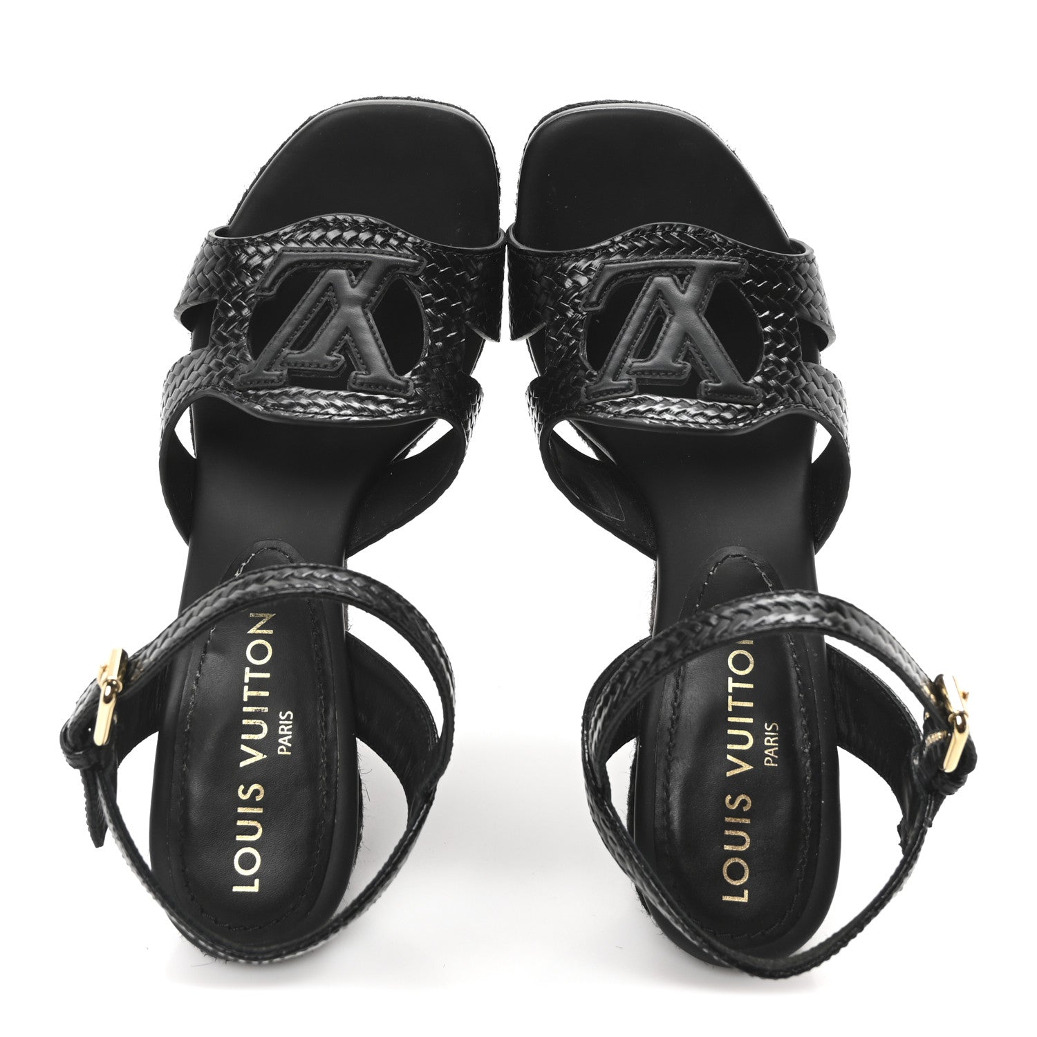 Louis Vuitton Calfskin LV Isola Espadrille Wedge Sandals 38 Black 2 of 9