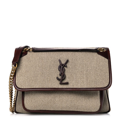 Saint Laurent Cotton Canvas Vintage Calfskin Monogram Medium Niki Chain Satchel Natural Chocolate 2 of 17