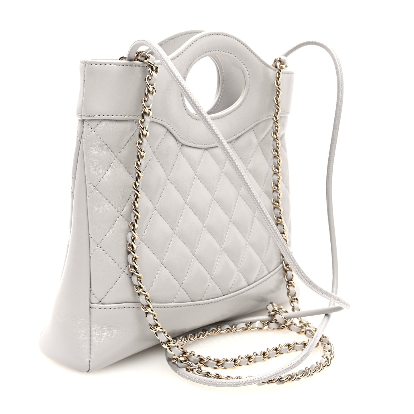 Shiny Crumpled Lambskin Quilted Mini 31 Shopping Bag Grey