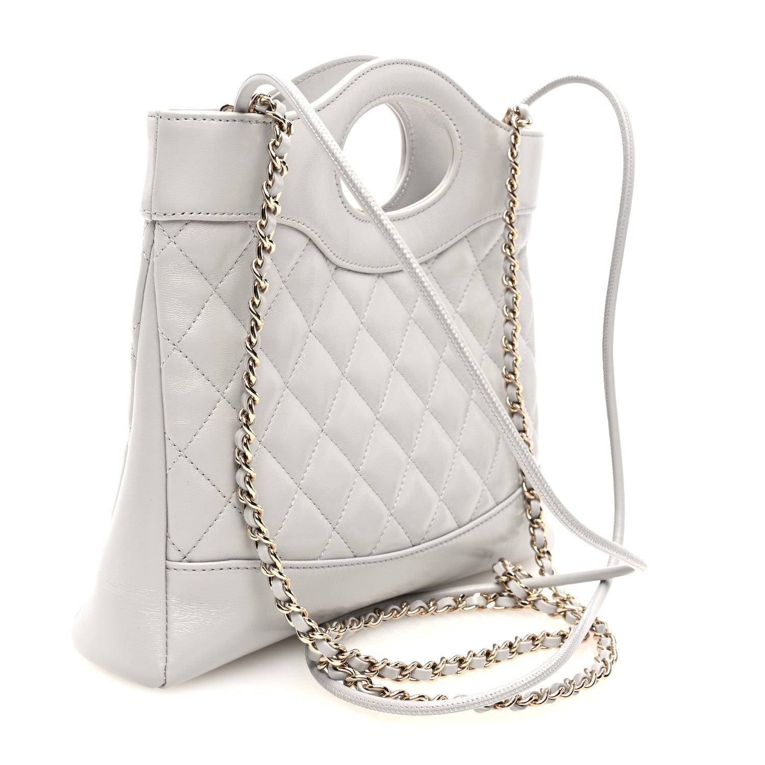 Chanel Shiny Crumpled Lambskin Quilted Mini 31 Shopping Bag Grey 3 of 10