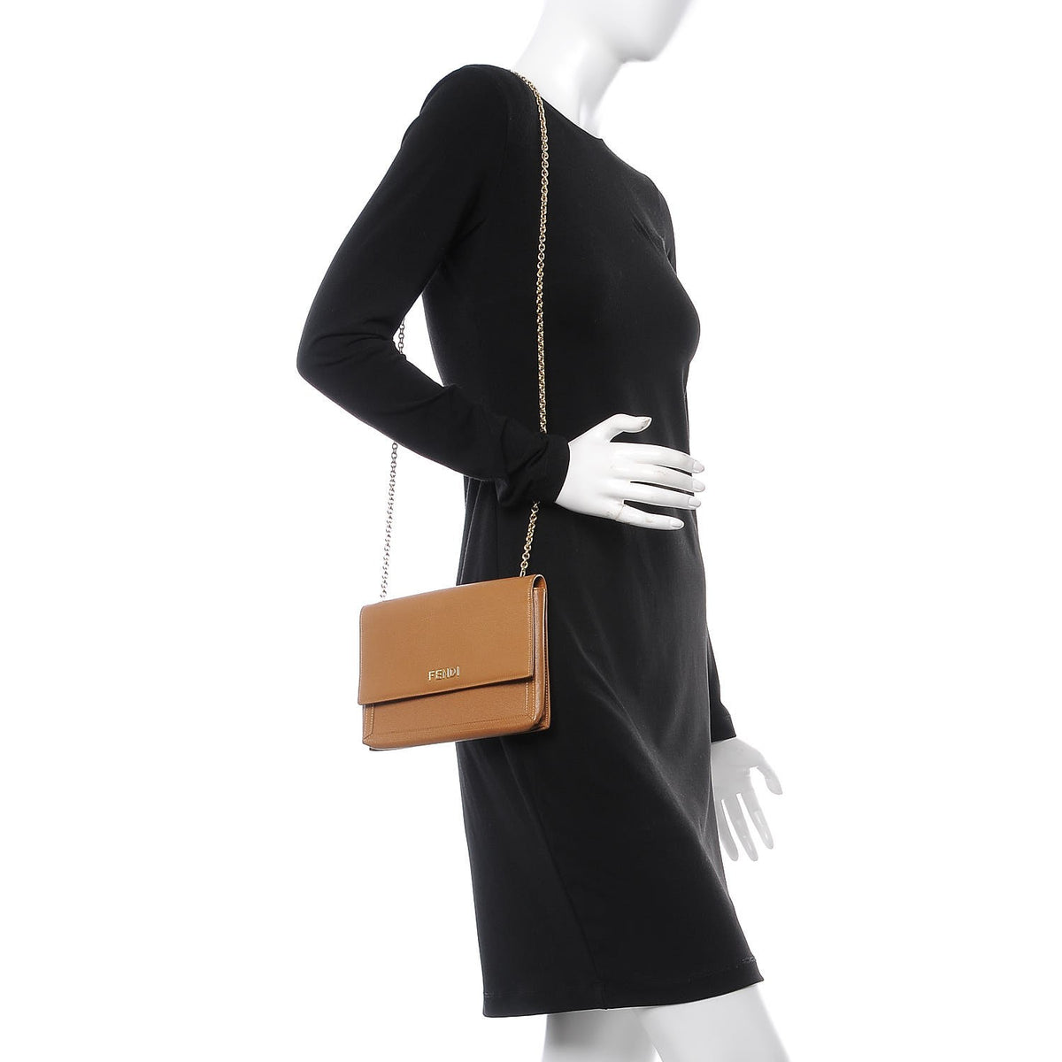Fendi Vitello Oro Chain Clutch Brown 2 of 9