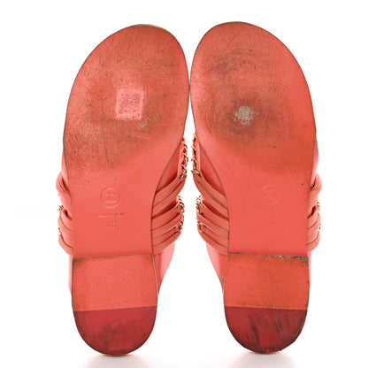 Chanel Calfskin Chain CC Thong Flat Sandals 38 Coral 5 of 15