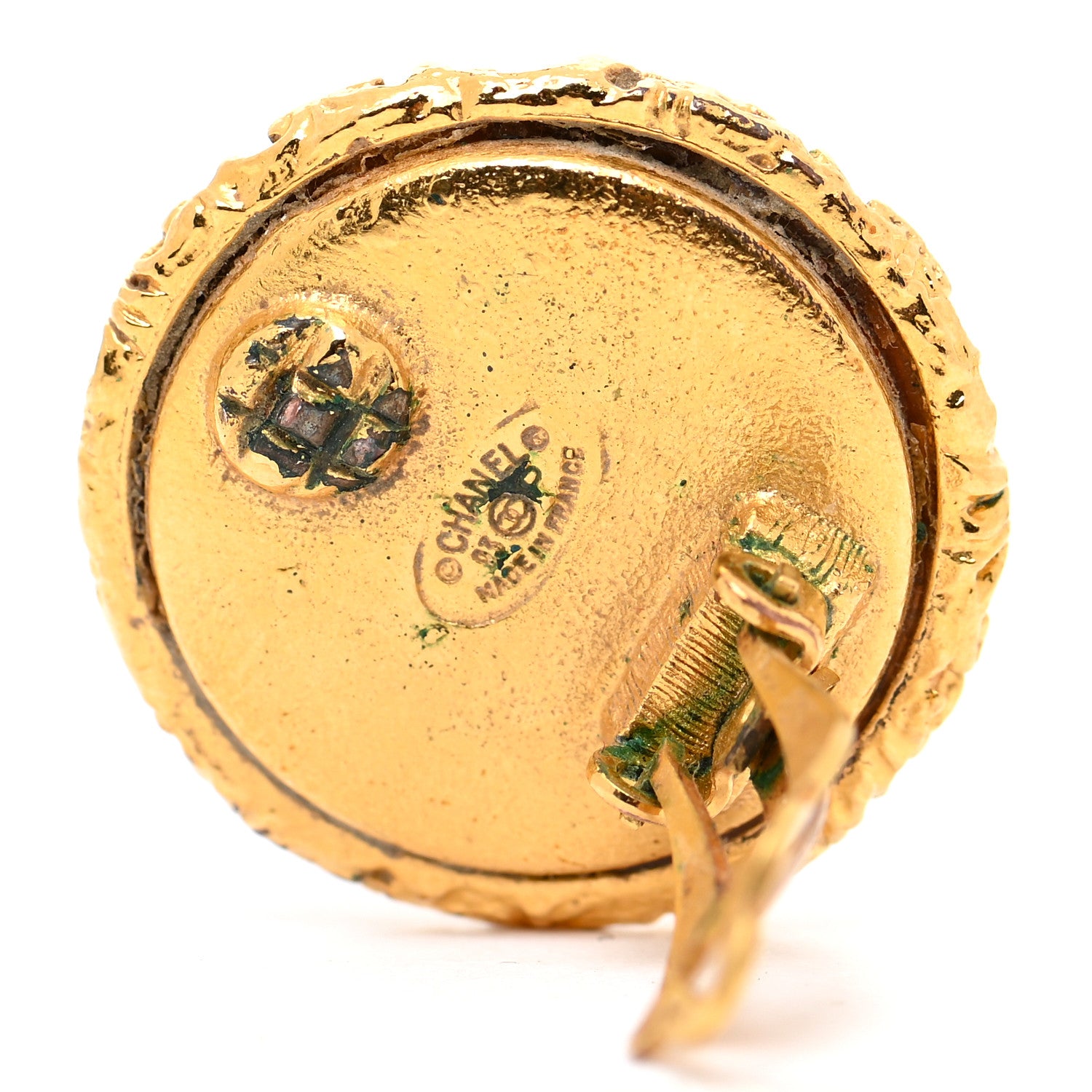 Chanel CC Round Clip On Earrings Black Gold 8 of 8