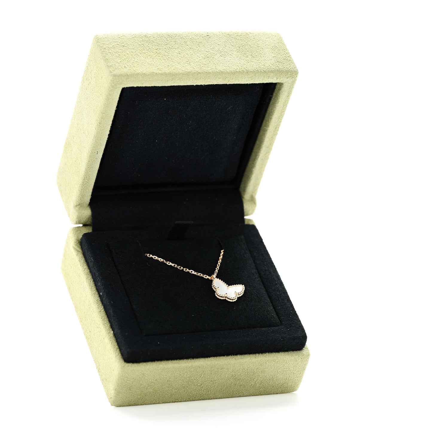 18K Yellow Gold Mother of Pearl Sweet Alhambra Butterfly Pendant Necklace