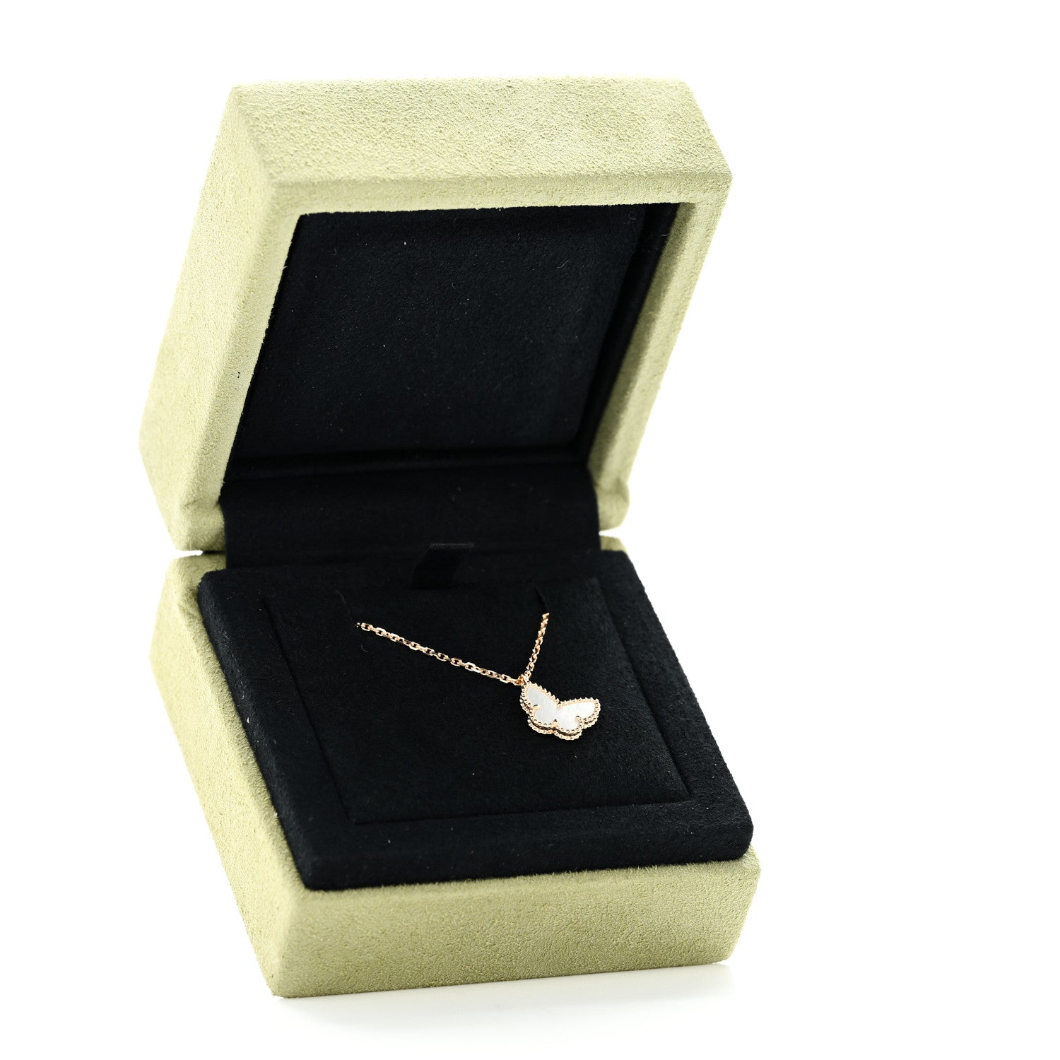 Van Cleef & Arpels 18K Yellow Gold Mother of Pearl Sweet Alhambra Butterfly Pendant Necklace 6 of 6