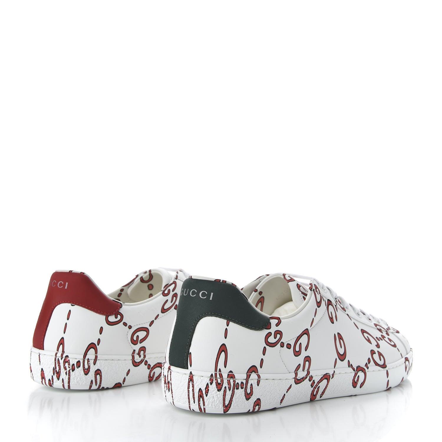 Gucci Calfskin GucciGhost Print Mens Ace Sneakers 8.5 White Hibiscus Red 5 of 10