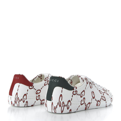 Gucci Calfskin GucciGhost Print Mens Ace Sneakers 8.5 White Hibiscus Red 5 of 10