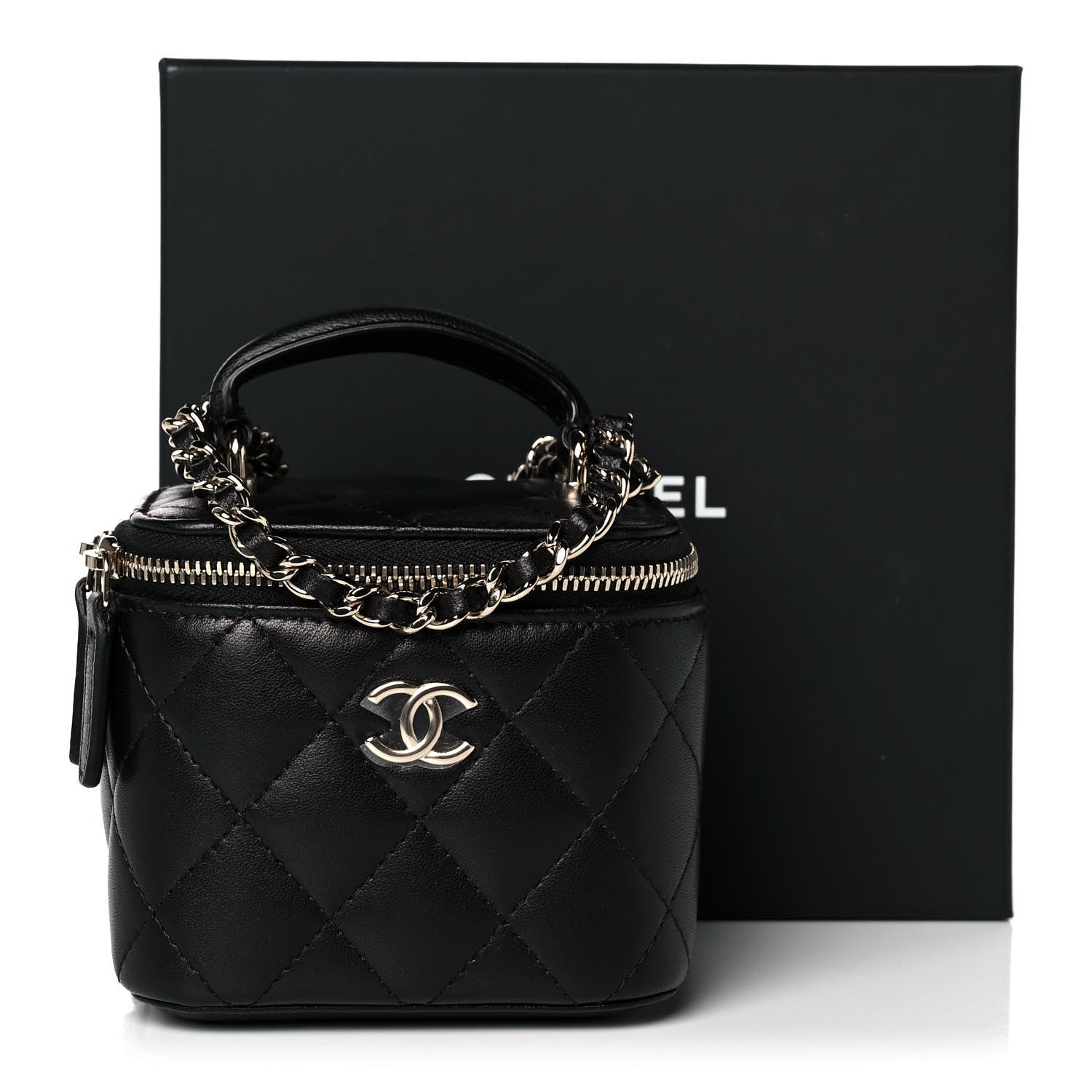 Chanel Lambskin Quilted Top Handle Mini Vanity Case With Chain Black 12 of 12