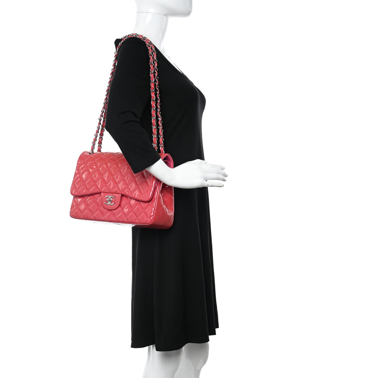 Chanel Patent Quilted Jumbo Double Flap Pink 2 of 10