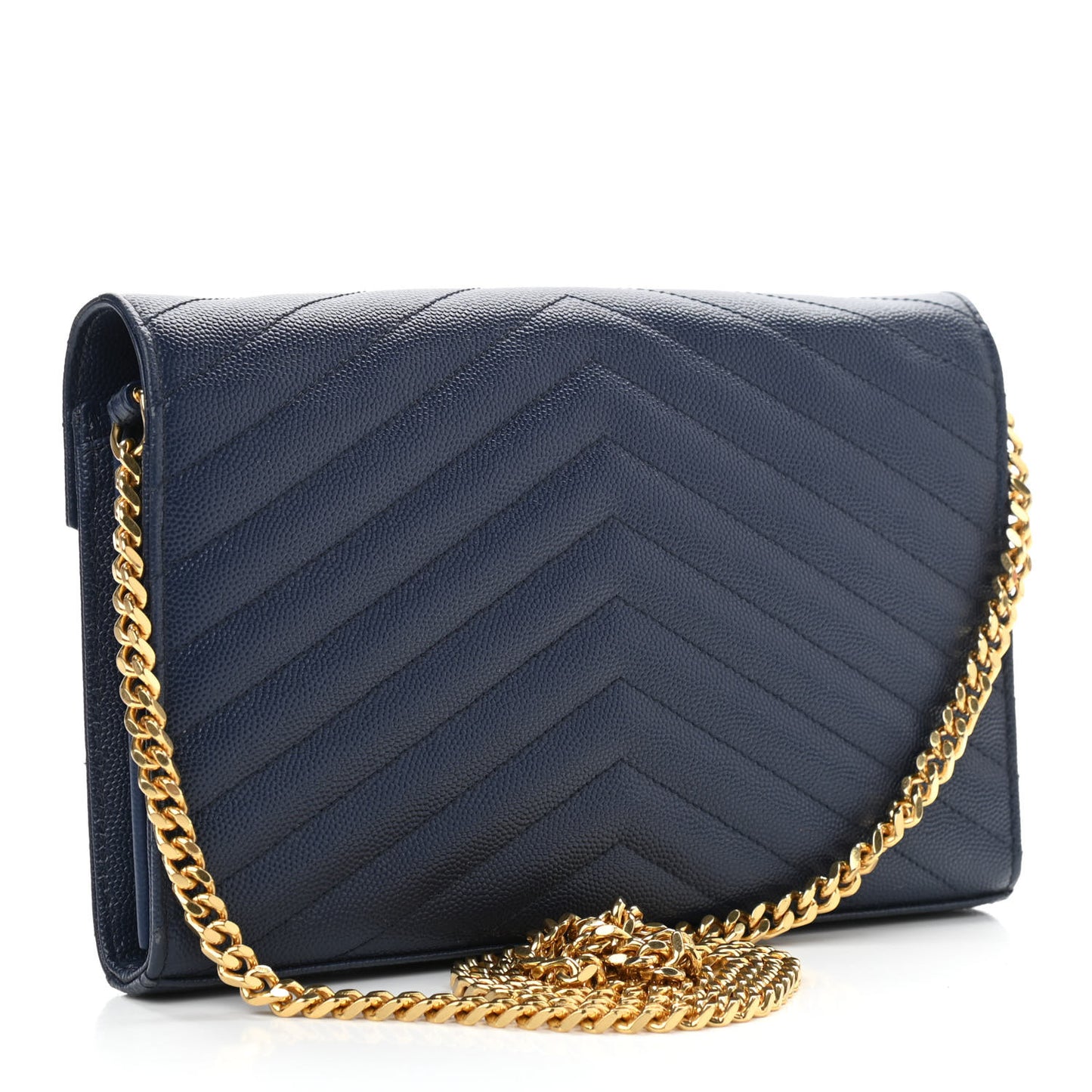 Grain De Poudre Matelasse Chevron Monogram Chain Wallet Deep Marine