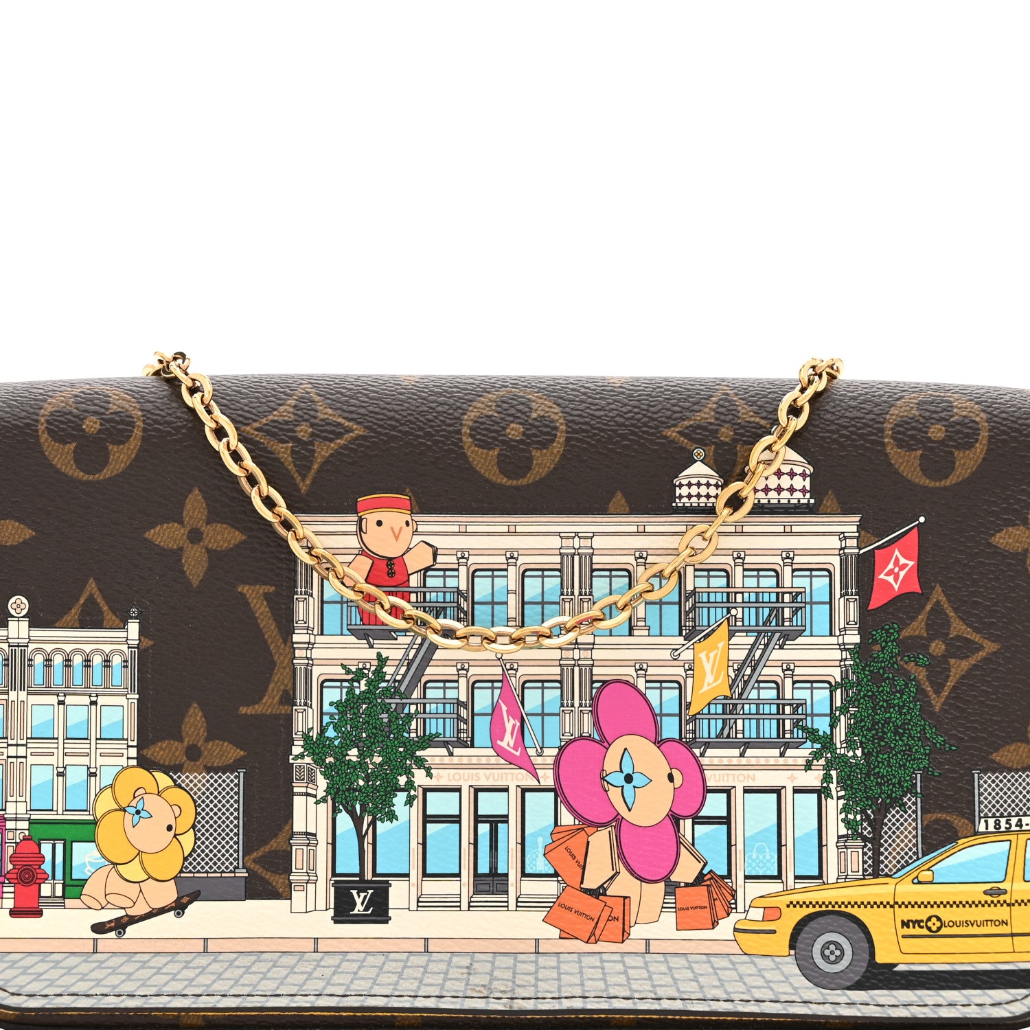 Louis Vuitton Monogram 2022 Christmas Animation New York Soho Pochette Felicie Chain Wallet Yellow 8 of 10