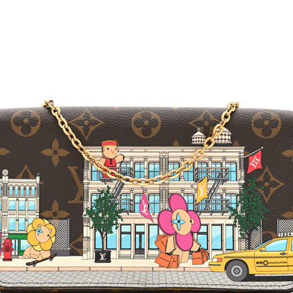 Louis Vuitton Monogram 2022 Christmas Animation New York Soho Pochette Felicie Chain Wallet Yellow 8 of 10