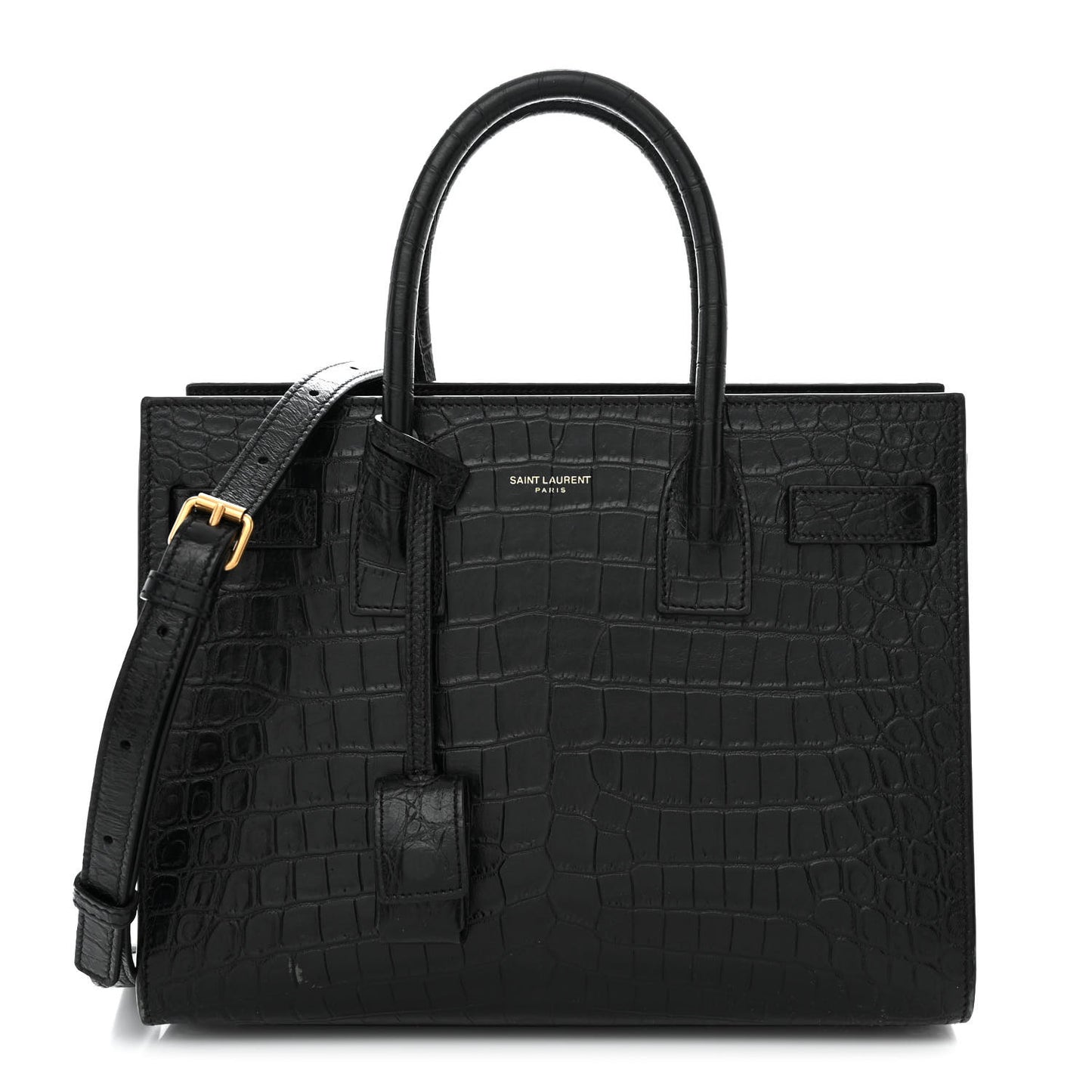 Calfskin Crocodile Embossed Baby Sac De Jour Black