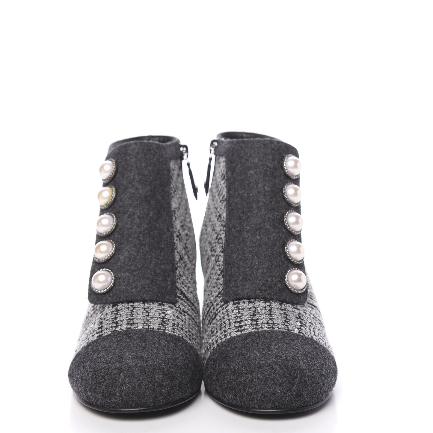 Tweed Pearl Cap Toe Short Boot 39.5 Black
