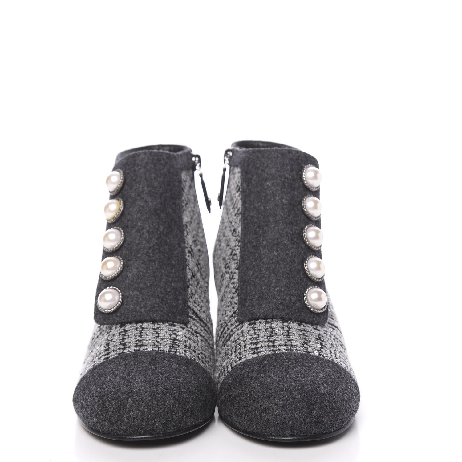 Chanel Tweed Pearl Cap Toe Short Boot 39.5 Black 2 of 9