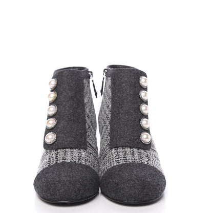 Chanel Tweed Pearl Cap Toe Short Boot 39.5 Black 2 of 9