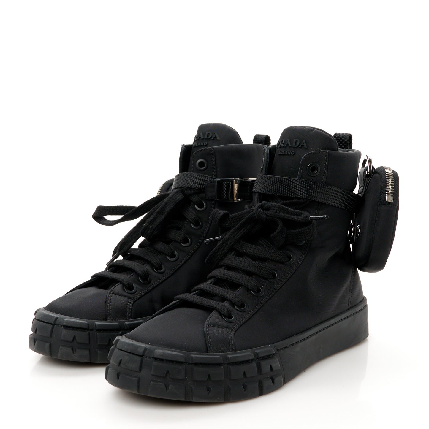 Re-Nylon Gabardine Triangle Womens Wheel Pouch Pocket High Top Sneakers 41 Black