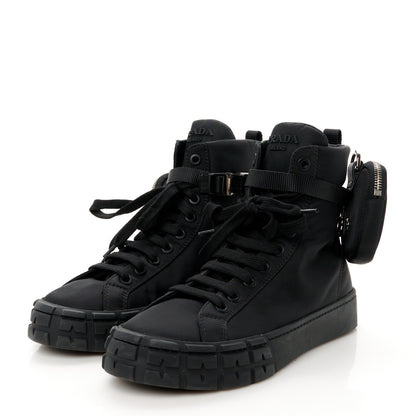 Prada Re-Nylon Gabardine Triangle Womens Wheel Pouch Pocket High Top Sneakers 41 Black 4 of 10