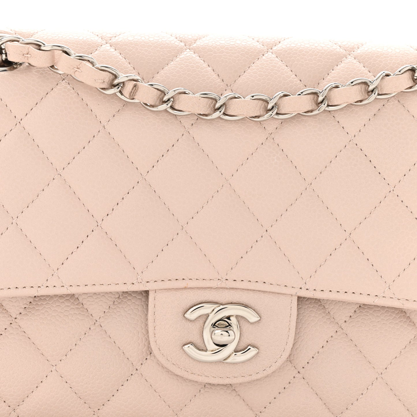 Caviar Quilted Medium Double Flap Light Pink