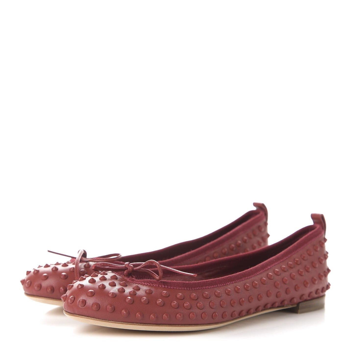 Calfskin Studded Ballerina Flats 38 Red