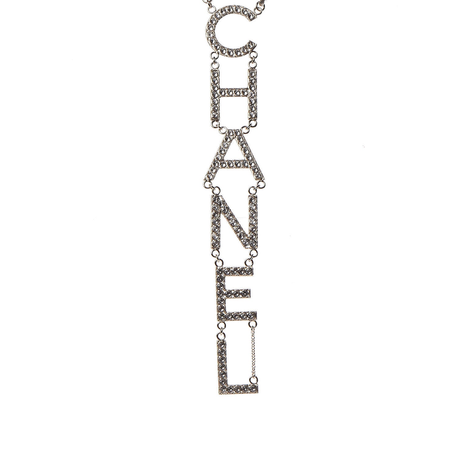 Chanel Metal Crystal Cha-Nel Logo Necklace Gold 4 of 7