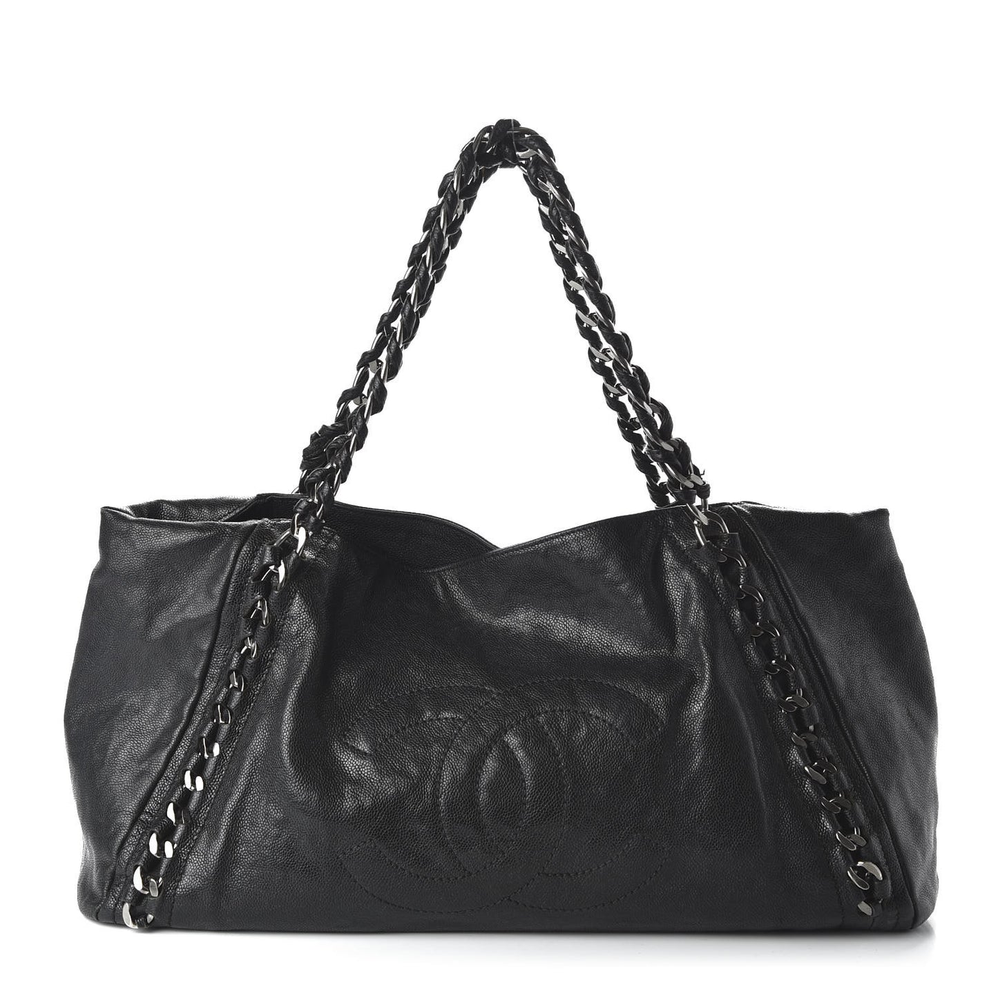 Glazed Caviar East West Modern Chain Tote Black