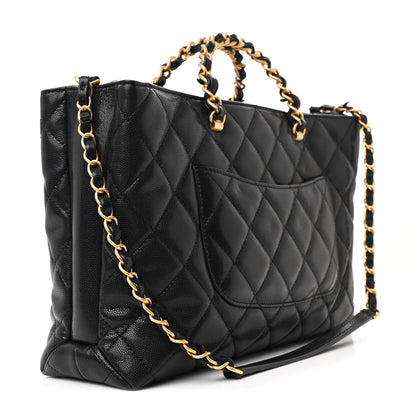 Chanel Shiny Caviar Quilted Chain Handle Shopping Tote Black 3 of 12