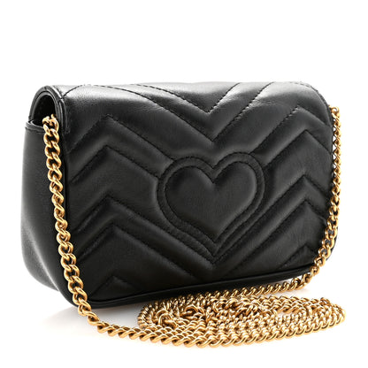 Gucci Calfskin Matelasse Super Mini GG Marmont Shoulder Bag Black 3 of 11