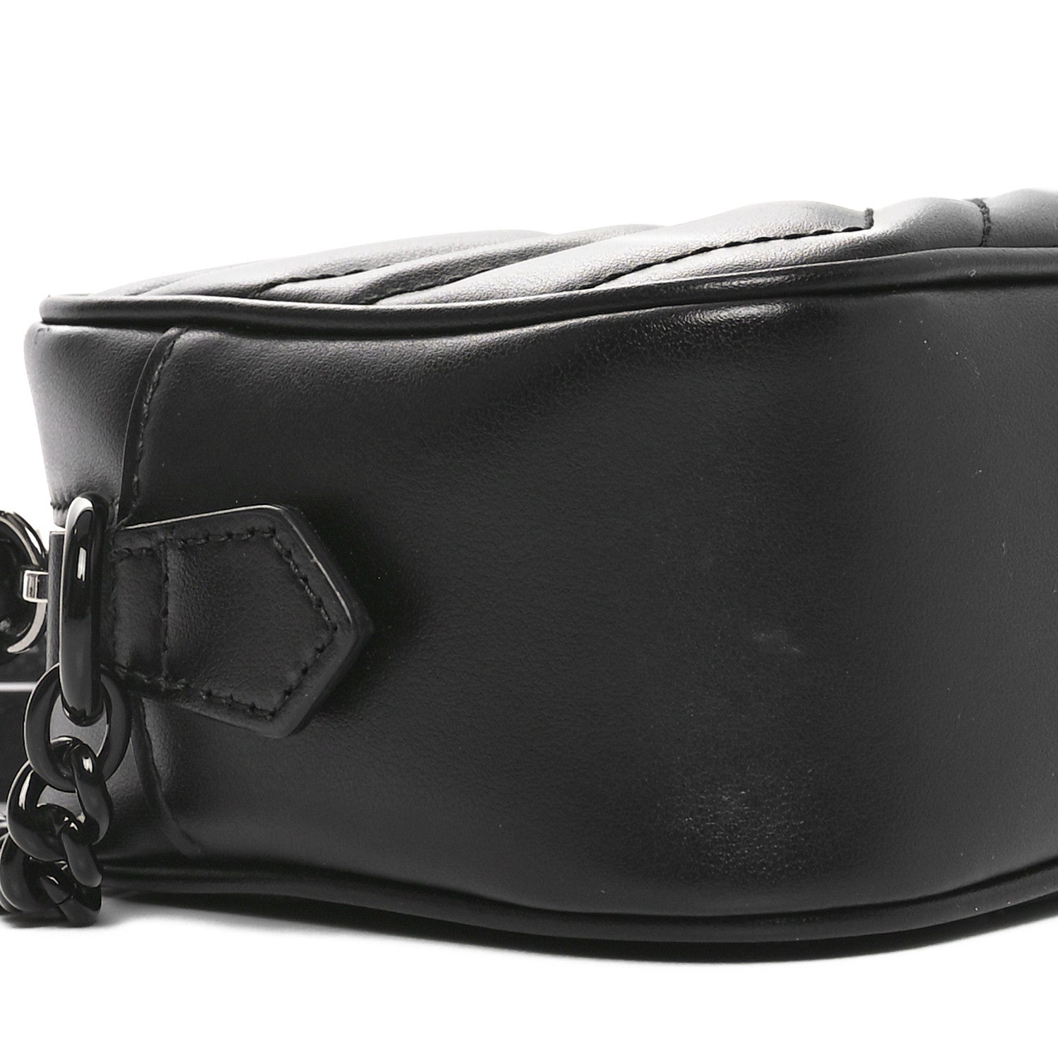 Gucci Calfskin Matelasse Monochrome Mini GG Marmont Chain Shoulder Bag Black 9 of 10