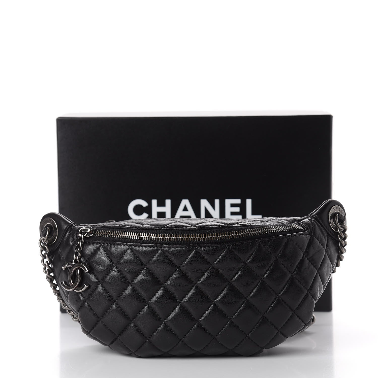 Chanel Lambskin Quilted Banane Waist Bag Fanny Pack Black 10 of 12
