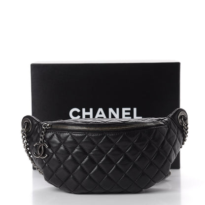 Chanel Lambskin Quilted Banane Waist Bag Fanny Pack Black 10 of 12