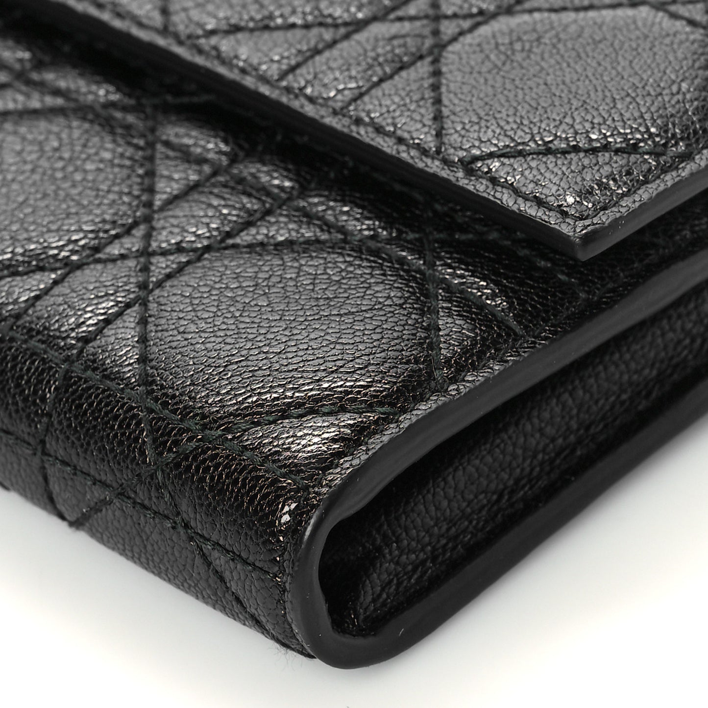 Grained Calfskin Cannage Lady Dior Rendezvous Chain Wallet Black