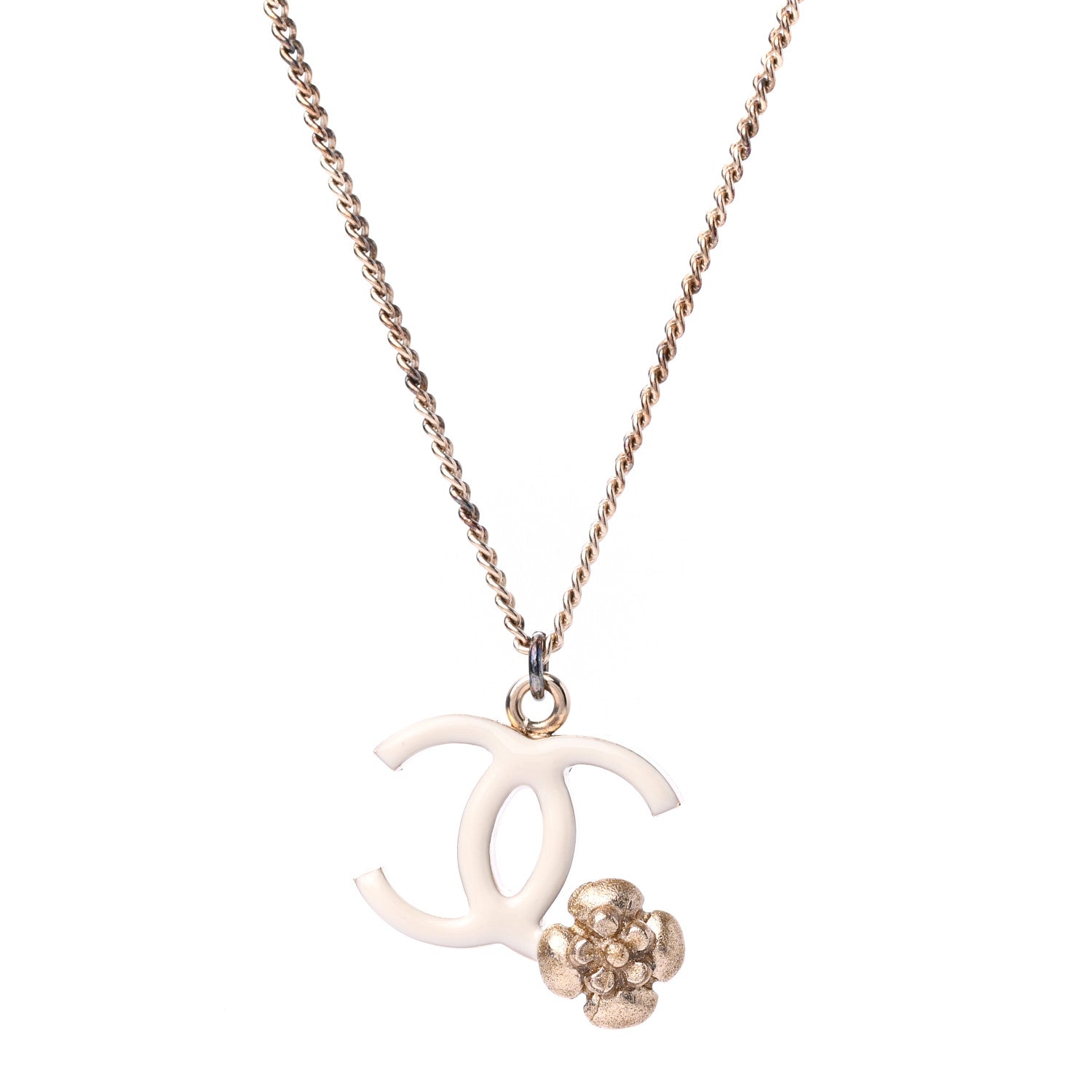 Chanel Enamel CC Camelia Necklace Gold White 4 of 5