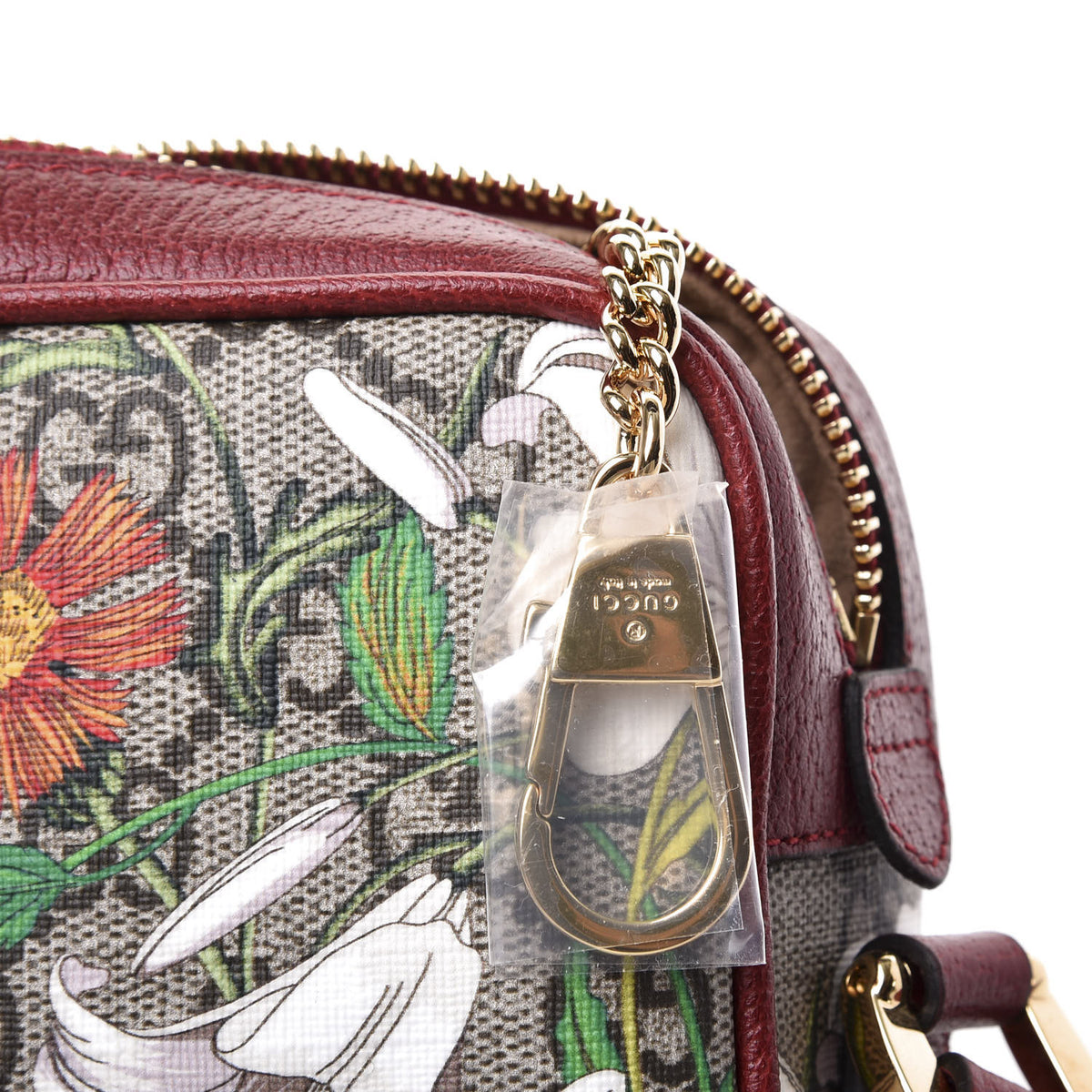 Gucci GG Supreme Monogram Flora Web Mini Ophidia Shoulder Bag Red 7 of 11