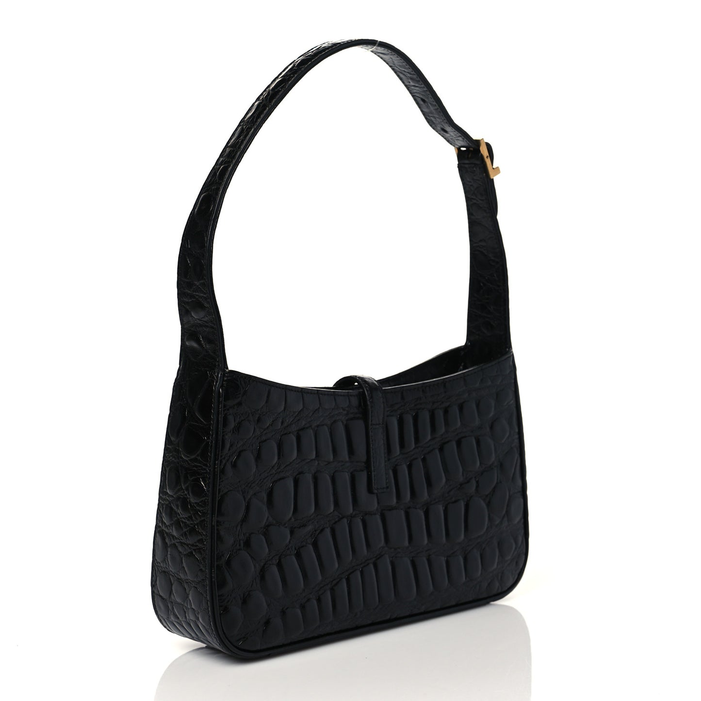 Calfskin Crocodile Embossed Le 5 A 7 Hobo Black