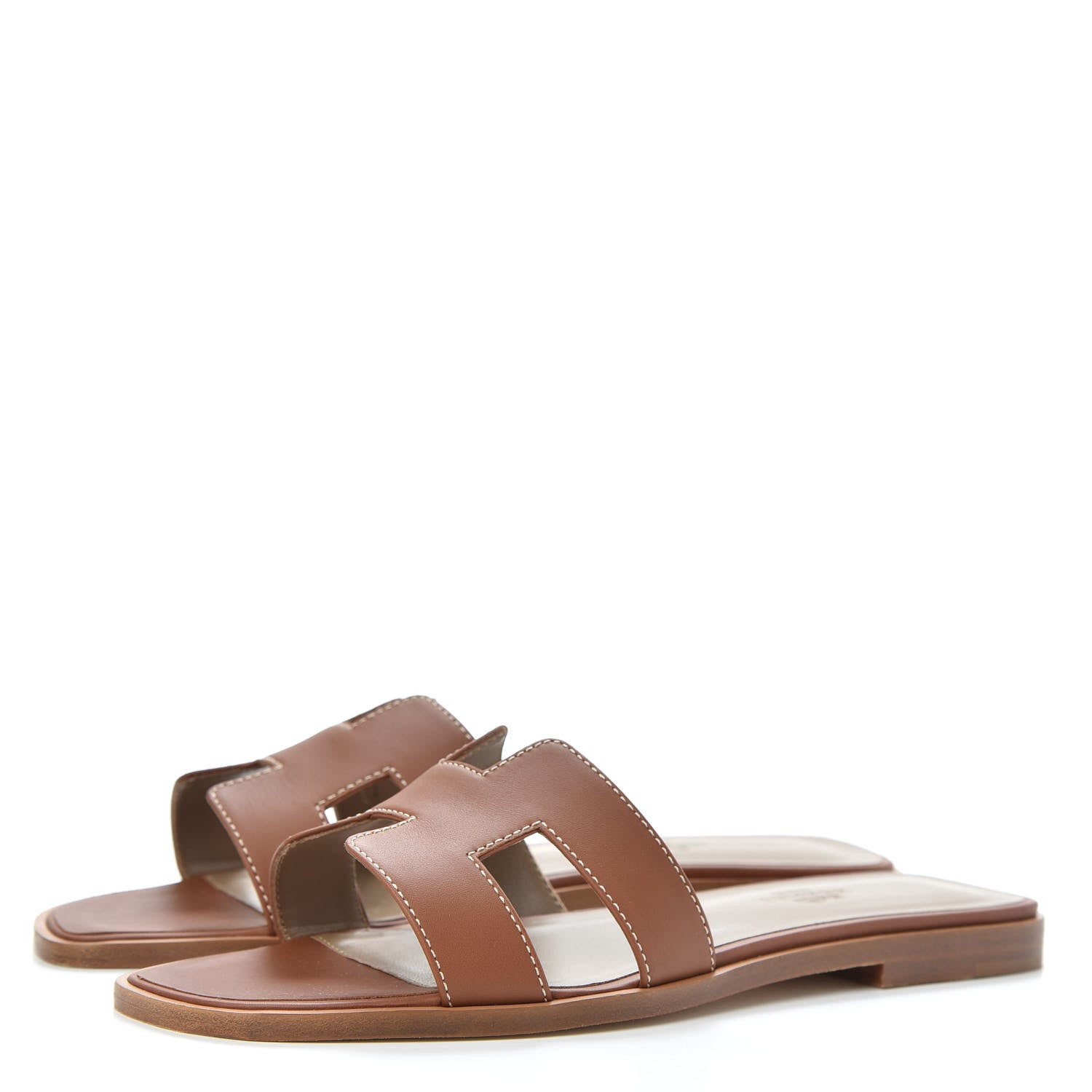 Hermes Box Calfskin Oran Sandals 37 Gold 3 of 9