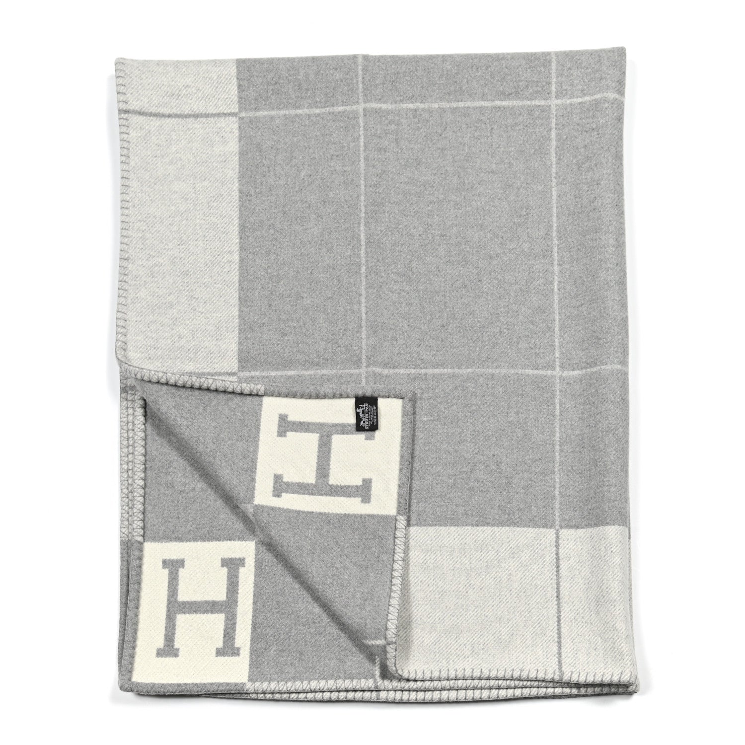 Hermes Wool Cashmere Avalon III Blanket Ecru Gris Clair 2 of 3