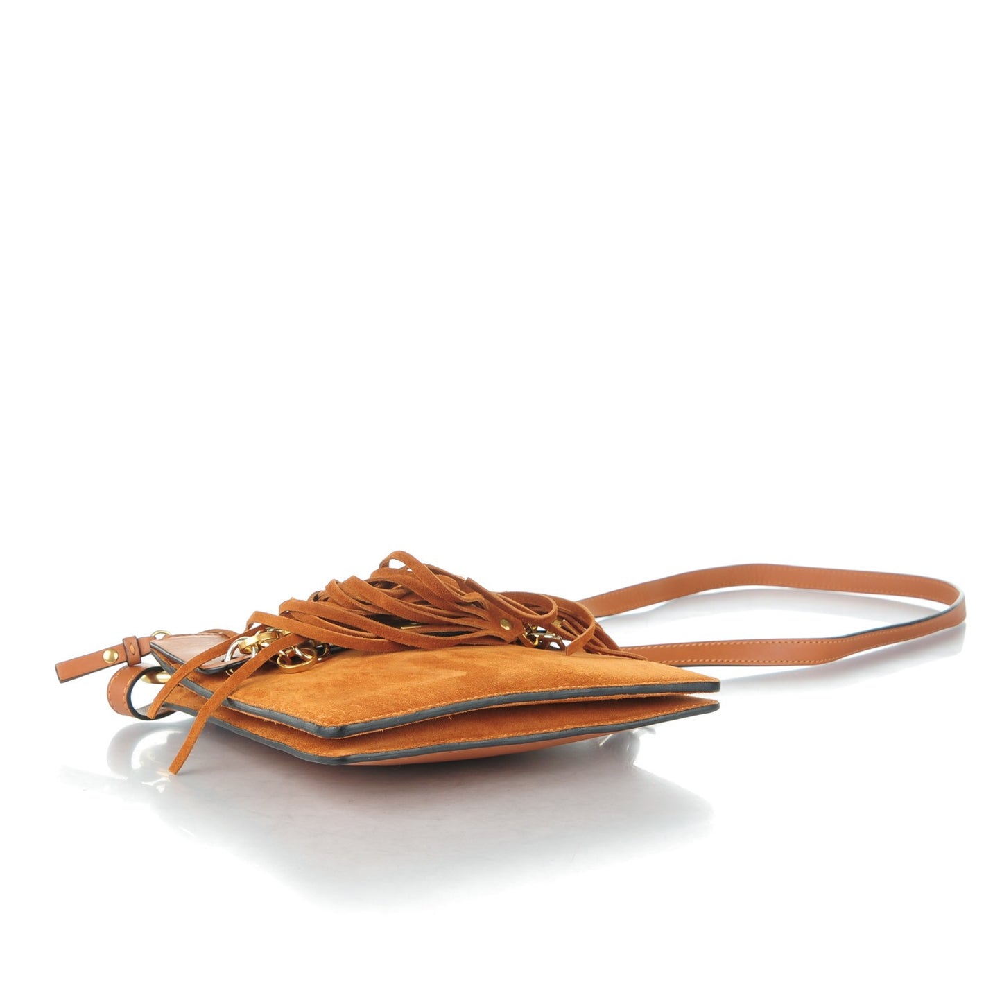Calfskin Suede Small Jane Fringe Bag Caramel