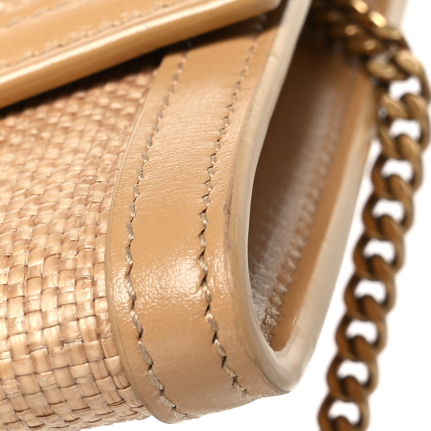 Micro Raffia Monogram Uptown Chain Wallet Natural Hay Blush