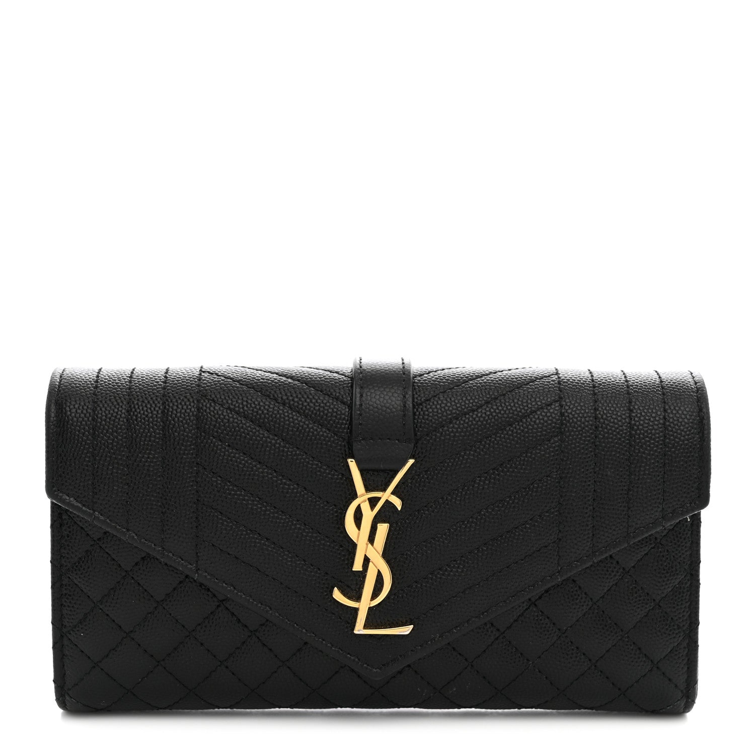 Saint Laurent Grain De Poudre Mixed Matelasse Triquilt Large Monogram Wallet Black 1 of 7