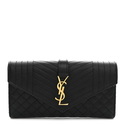 Saint Laurent Grain De Poudre Mixed Matelasse Triquilt Large Monogram Wallet Black 1 of 7
