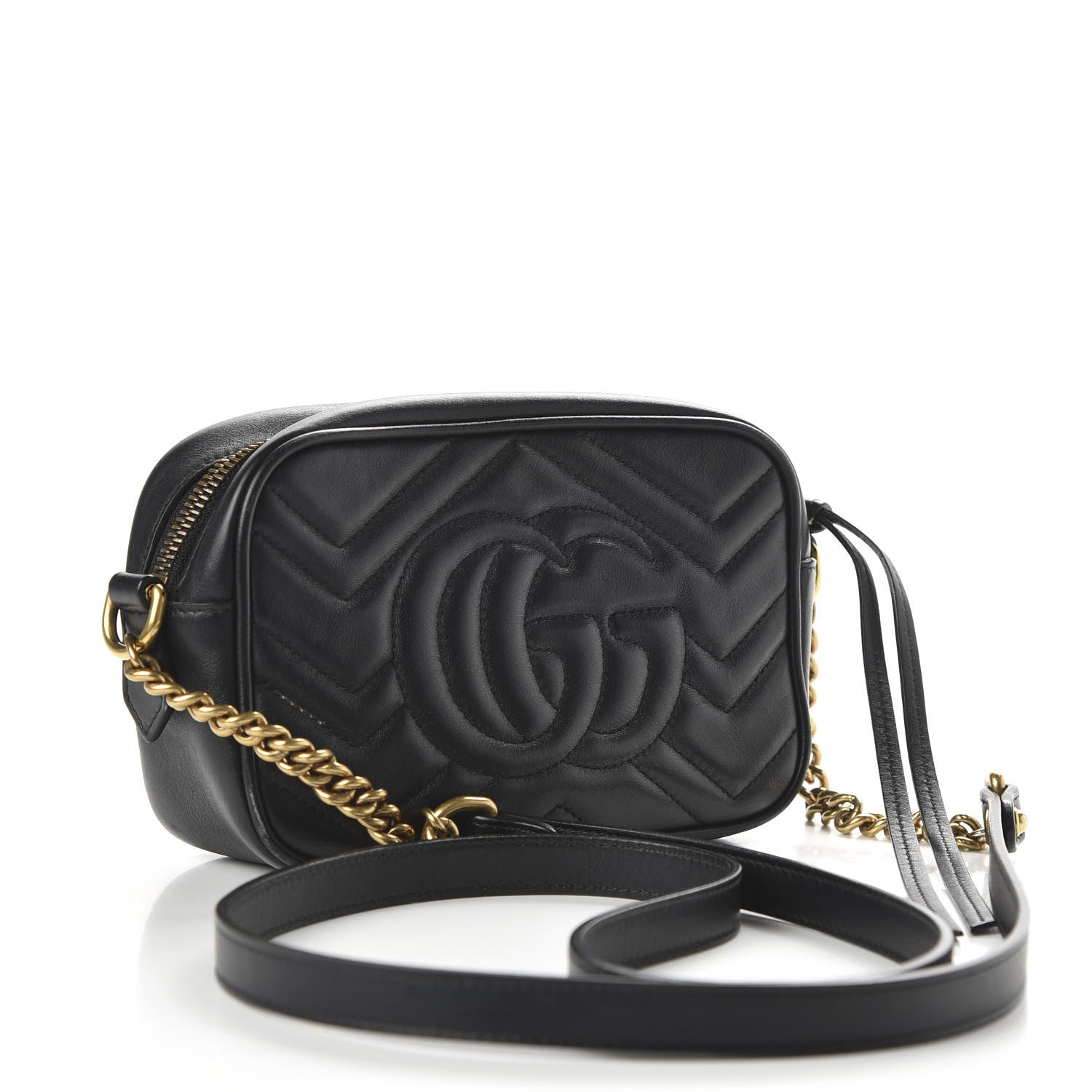 Gucci Calfskin Matelasse Mini GG Marmont Chain Shoulder Bag Black 3 of 10