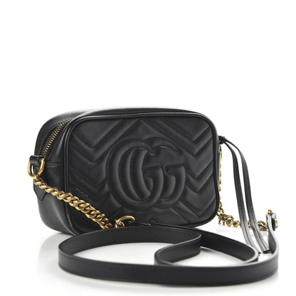 Gucci Calfskin Matelasse Mini GG Marmont Chain Shoulder Bag Black 3 of 10
