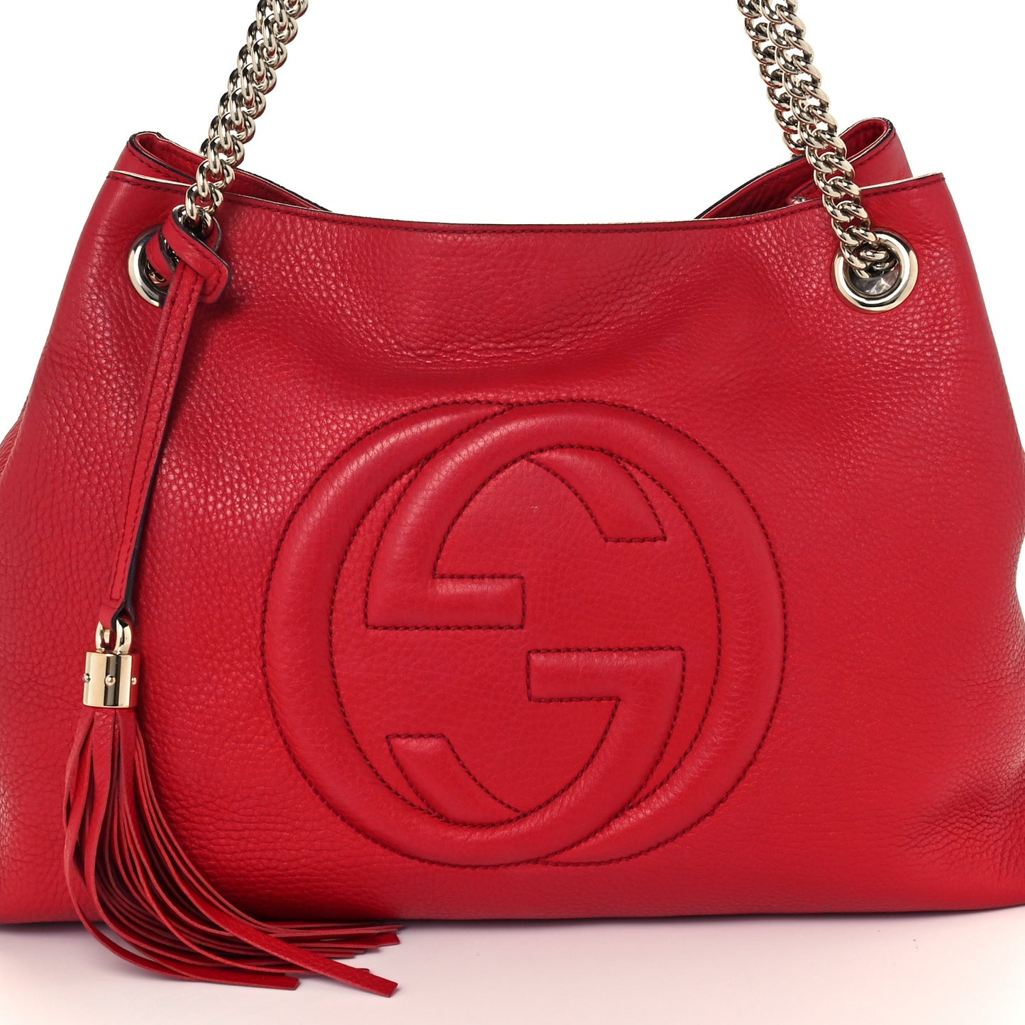 Pebbled Calfskin Medium Soho Chain Shoulder Bag Tabasco Red