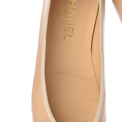 Chanel Lambskin Cap Toe CC Ballerina Flats 38 Beige Black 8 of 16