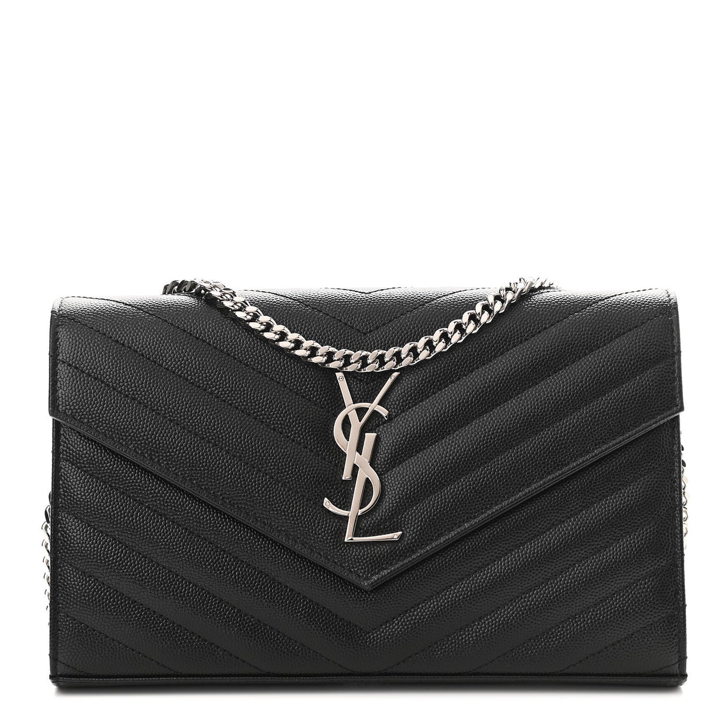 Grain De Poudre Matelasse Chevron Monogram Chain Wallet Black