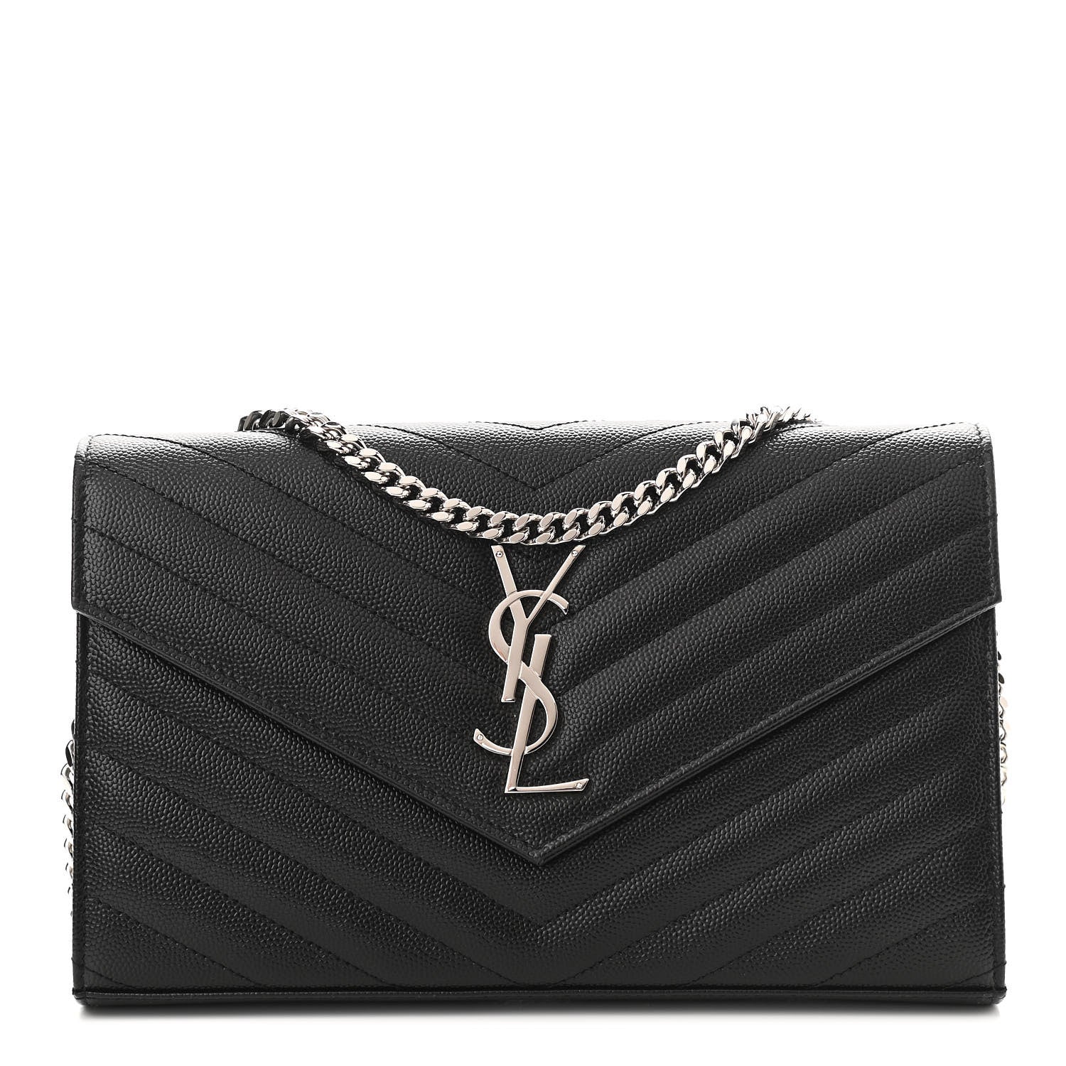 Saint Laurent Grain De Poudre Matelasse Chevron Monogram Chain Wallet Black 1 of 10